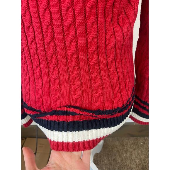Vintage 100% Cotton Tommy Hilfiger Red Classic Striped Cable Knit Sweater Size S - Picture 5 of 7